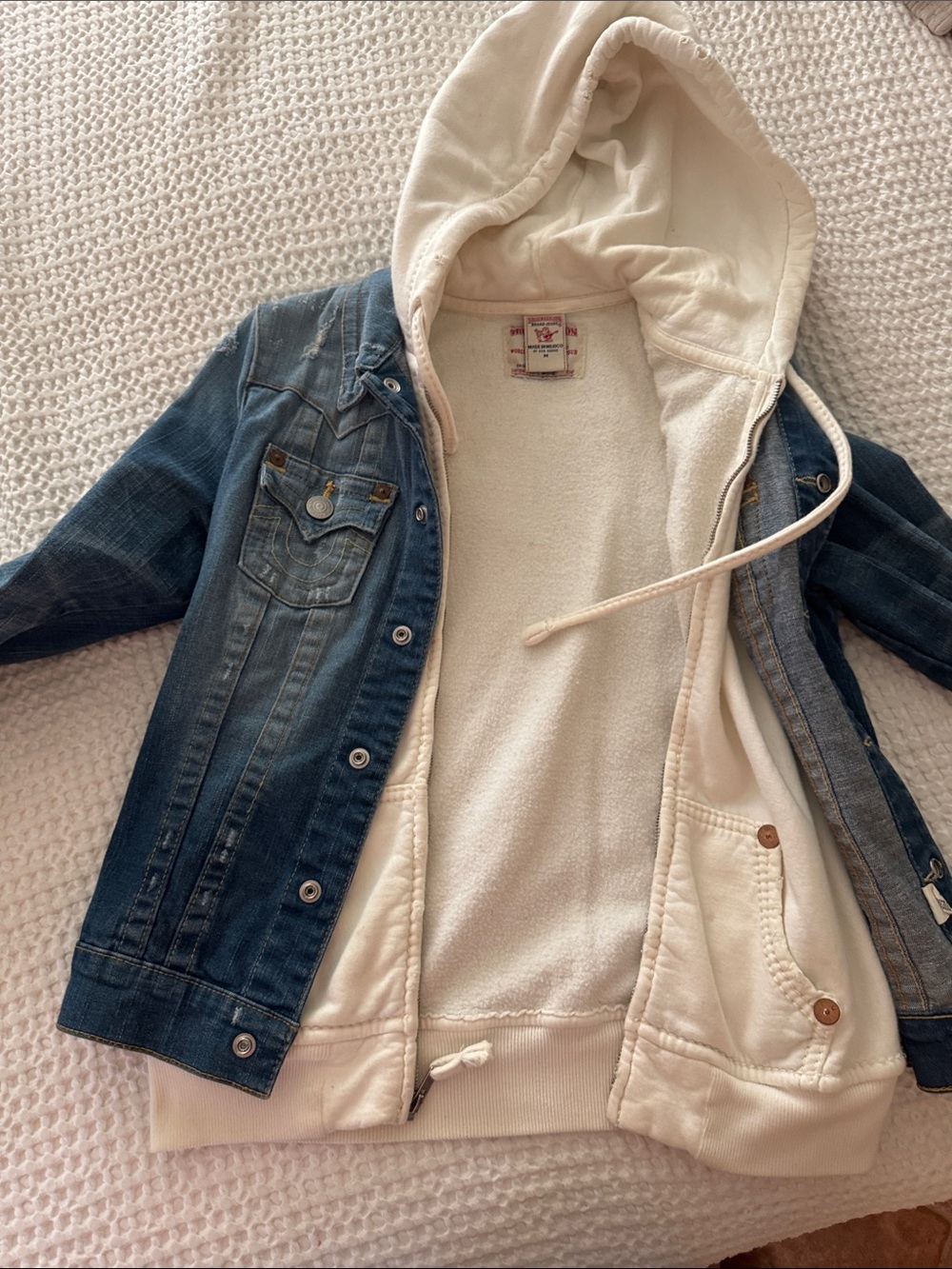 True Religion Blue Denim Jacket with Cream Hooded Liner